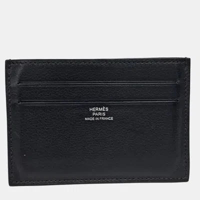 Pre-owned Hermes Black Leather Silkyin Card Holder (k)