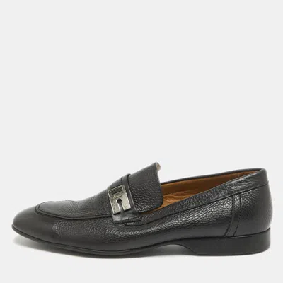 Pre-owned Hermes Black Leather Slip On Loafers Size 42