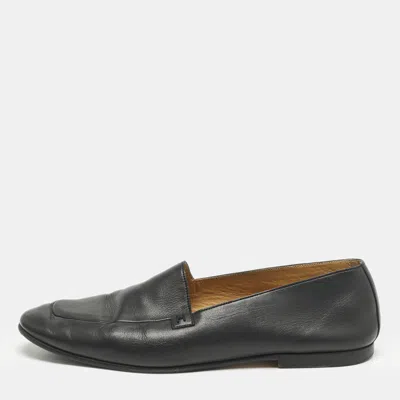 Pre-owned Hermes Black Leather Slip On Loafers Size 43