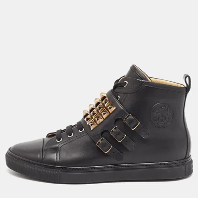 Pre-owned Hermes Black Leather Studded Lennox Sneakers Size 44.5