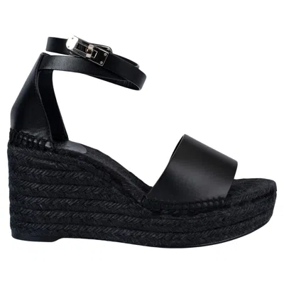 Pre-owned Hermes Black Leather Tipoli Wedge Espadrille Sandals Shoes 41 Fit 40