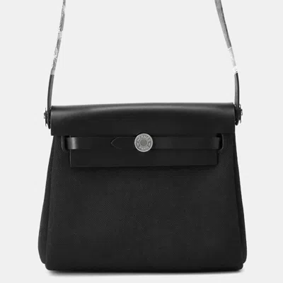 Pre-owned Hermes Black Leather Toile Military Vache Hunter Mini Herbag Zip