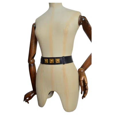 Pre-owned Hermes Hermès Black Leather Waist Belt With Decorative Gold Square Detail