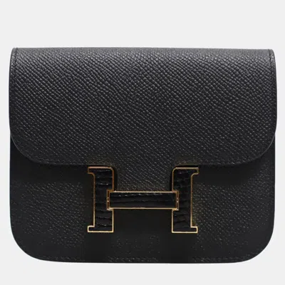 Pre-owned Hermes Black Lizard Constance Slim Wallet