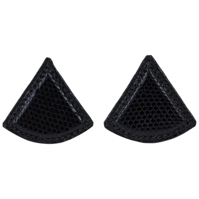 Pre-owned Hermes Black Lizard Triangle Earrings