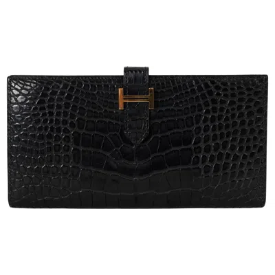 Pre-owned Hermes Black Matte Croc Bearn Wallet Ghw