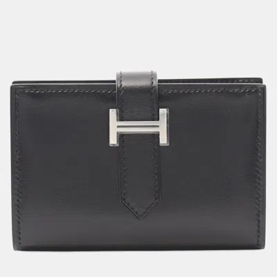 Pre-owned Hermes Black Mini Calfskin Bearn Card Holder