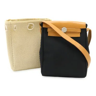 Pre-owned Hermes Black Natural Toile Officier Leather Pochette Shoulder Bag ()