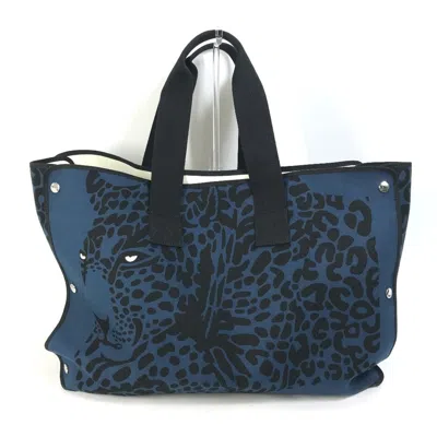 Pre-owned Hermes Black Navy Canvas Beach Bag Shoulder Bag Tote Bag () In Black, Navy