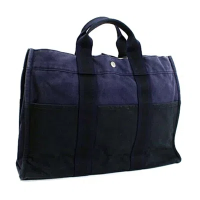 Pre-owned Hermes Black Navy Canvas Tote Bag ()