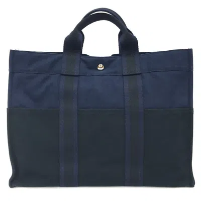 Pre-owned Hermes Black Navy Canvas Tote Bag ()