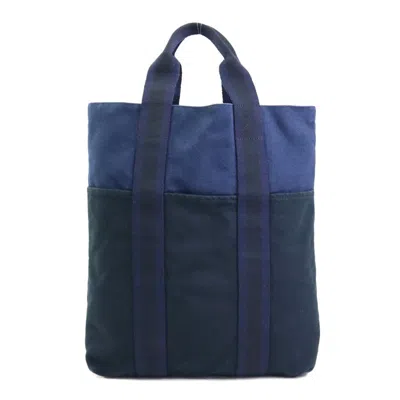 Pre-owned Hermes Black Navy Cotton Handbag Tote Bag () In Multi