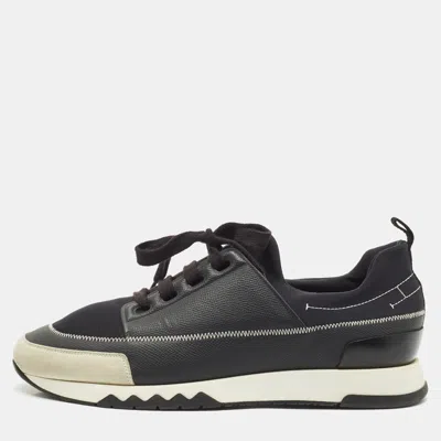 Pre-owned Hermes Black Neoprene And Leather Stadium Lace Up Trainers Size 43.5