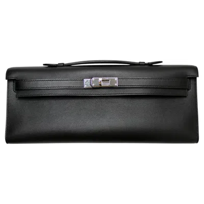 Pre-owned Hermes Hermès Black Noir Swift Leather Kelly Cut Clutch Bag