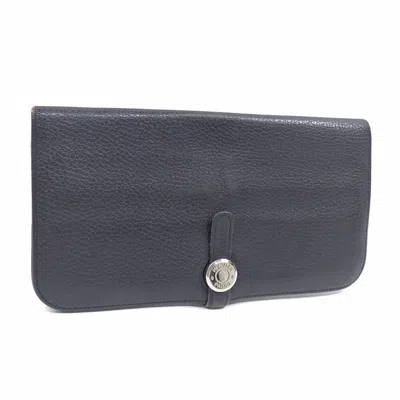 Pre-owned Hermes Black Noir Togo Leather Long Wallet (bi-fold) ()