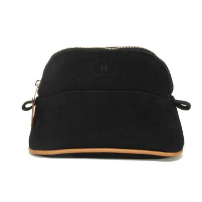 Pre-owned Hermes Black Orange Cotton Clutch Bag Pouch () In Black, Orange