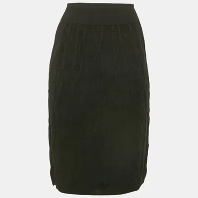 Pre-owned Hermes Black Patterned Cashmere Knit Pencil Skirt M