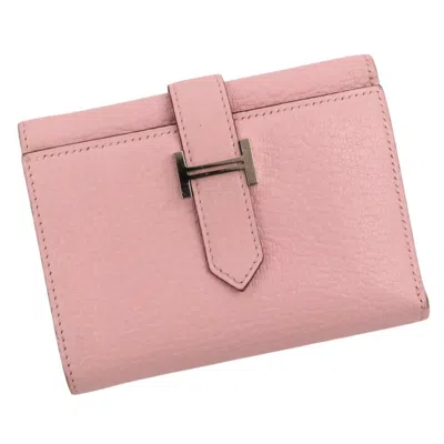 Pre-owned Hermes Black Pink Rose Sakura Chevre Leather Wallet (tri-fold) () In Black, Pink, Rose Sakura