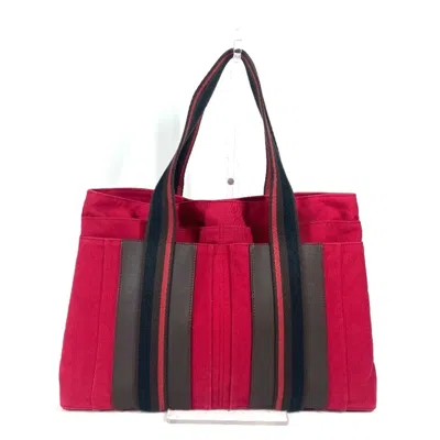 Pre-owned Hermes Black Red Color Canvas Shoulder Bag Tote Bag () In Black, Red Color