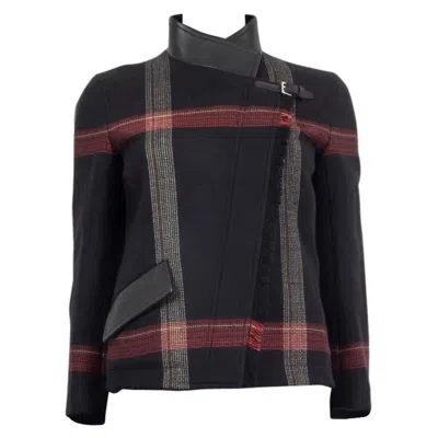 Pre-owned Hermes Black Red Wool 2020 Plaid Biker Jacket 34 Xxs