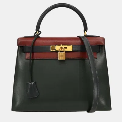 Pre-owned Hermes Black Rouge H Box Calf Kelly 28 Sellier 2way Handbag
