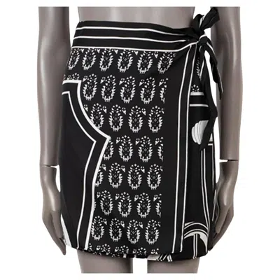 Pre-owned Hermes Black Silk 2021 Les Roues De Phaeton Wrap Skirt 34 Xxs