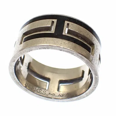 Pre-owned Hermes Black Silver Enamel Silver 925 Band Ring ()