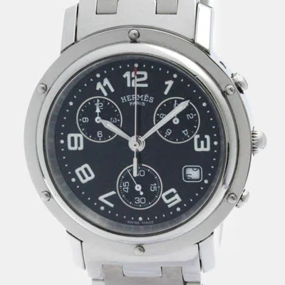 Pre-owned Hermes Black Stainless Steel Clipper Quartz Men's Wristwatch 38 Mm