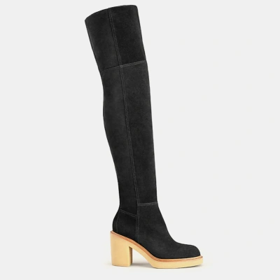 Pre-owned Hermes Black Suede Dakota Thigh-high Boots Size Eu 36