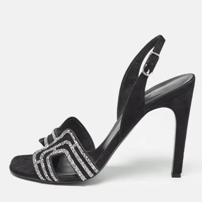 Pre-owned Hermes Black Suede Ella Sandals Size 40
