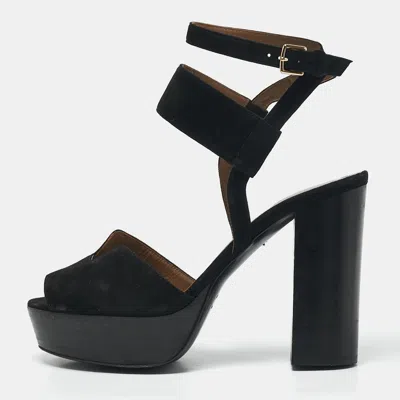 Pre-owned Hermes Black Suede Slingback Sandals Size 38.5
