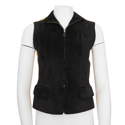 Pre-owned Hermes Hermès Black Suede Yellow Silk Concerto Violinist Zip Vest 40