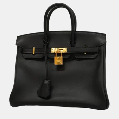 Pre-owned Hermes Black Swift A Stamp Birkin 25 Ladies Handbag