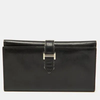 Pre-owned Hermes Black Swift Leather Bearn Wallet