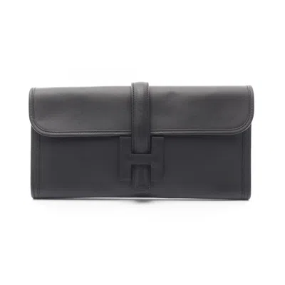 Pre-owned Hermes Black Swift Leather Clutch Bag ()