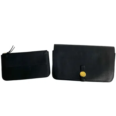 Pre-owned Hermes Black Swift Leather Long Wallet (bi-fold) ()