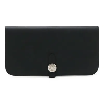 Pre-owned Hermes Black Swift Leather Long Wallet (bi-fold) ()