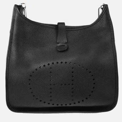 Pre-owned Hermes Black Taurillon Clemence Evelyne 3 Gm Shoulder Bag