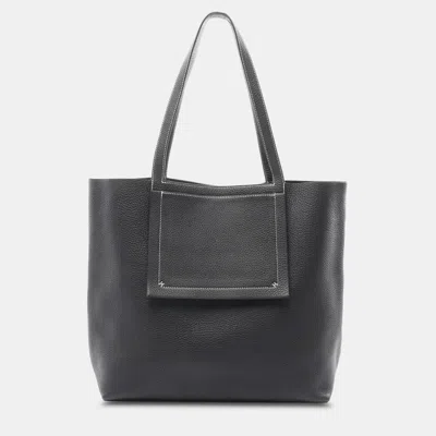 Pre-owned Hermes Cabas Serie 46 Tote Bag Taurillon Clemence Leather Black