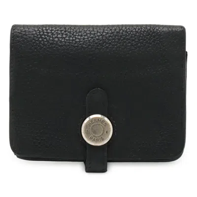 Pre-owned Hermes Black Taurillon Clemence Leather Coin Purse/coin Case ()