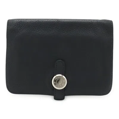 Pre-owned Hermes Black Taurillon Clemence Leather Coin Purse/coin Case ()