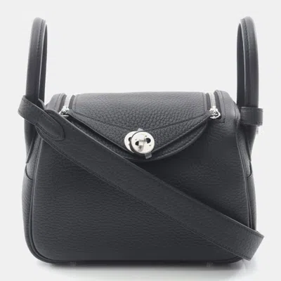 Pre-owned Hermes Black Taurillon Clemence Leather Lindy Mini Shoulder Bag
