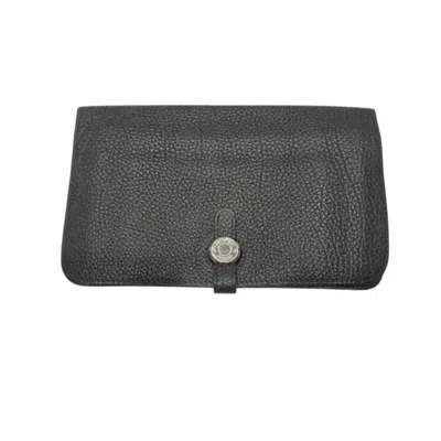 Pre-owned Hermes Black Taurillon Clemence Leather Long Wallet (bi-fold) ()