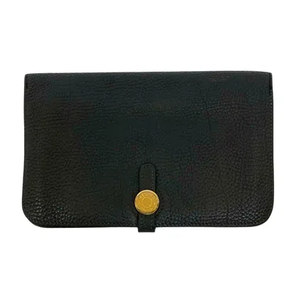 Pre-owned Hermes Black Taurillon Clemence Leather Long Wallet (bi-fold) ()