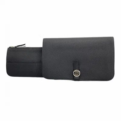 Pre-owned Hermes Black Taurillon Clemence Leather Long Wallet (bi-fold) ()