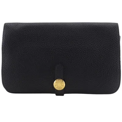 Pre-owned Hermes Black Taurillon Clemence Leather Long Wallet (bi-fold) ()