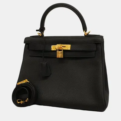 Pre-owned Hermes Black Togo Kelly 28 E Engraved Ladies Handbag