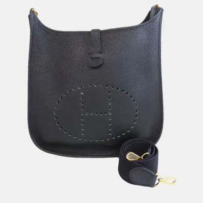 Pre-owned Hermes Black Togo Leather Evelyn Gm Shoulder Bag
