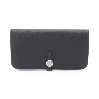 Pre-owned Hermes Black Togo Leather Leather Long Wallet (bi-fold) ()