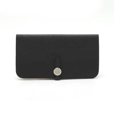 Pre-owned Hermes Black Togo Leather Long Wallet (bi-fold) ()